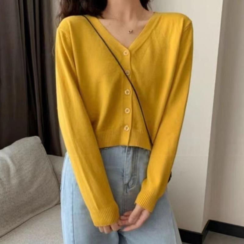 New Spring and Autumn Knitted Cardigan Women's Short with Long Sleeves and Thin with Sweater and Jacket Trend