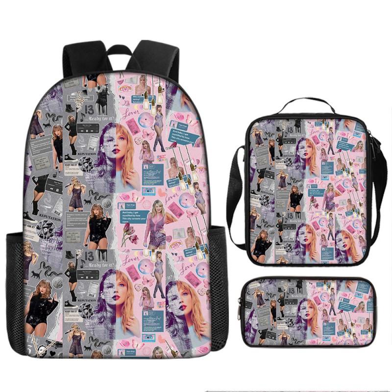 Taylor Swift Themed Kids School Backpack Set Elementary Students Oxford Fabric Breathable Lightweight With Padded Straps