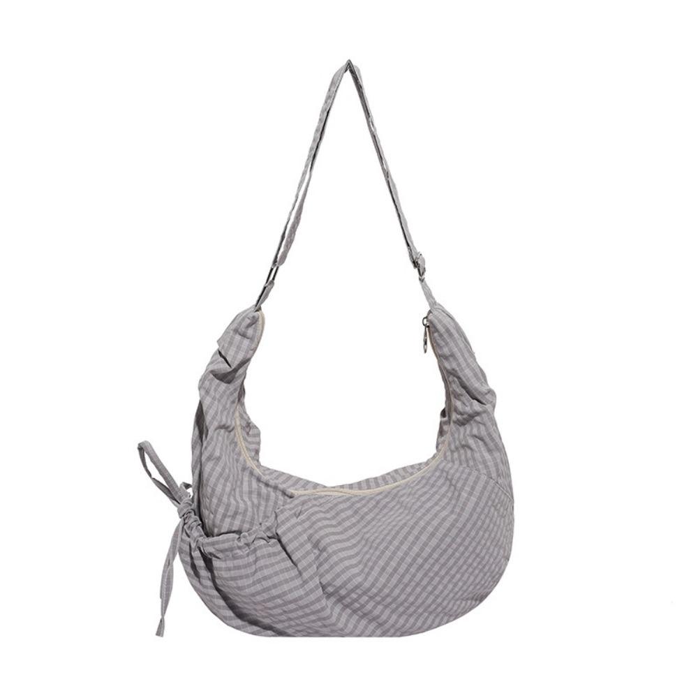 Lightweight Plaid Nylon Crossbody Bag Ballet Style Canvas Dumpling Bag  Spring Summer