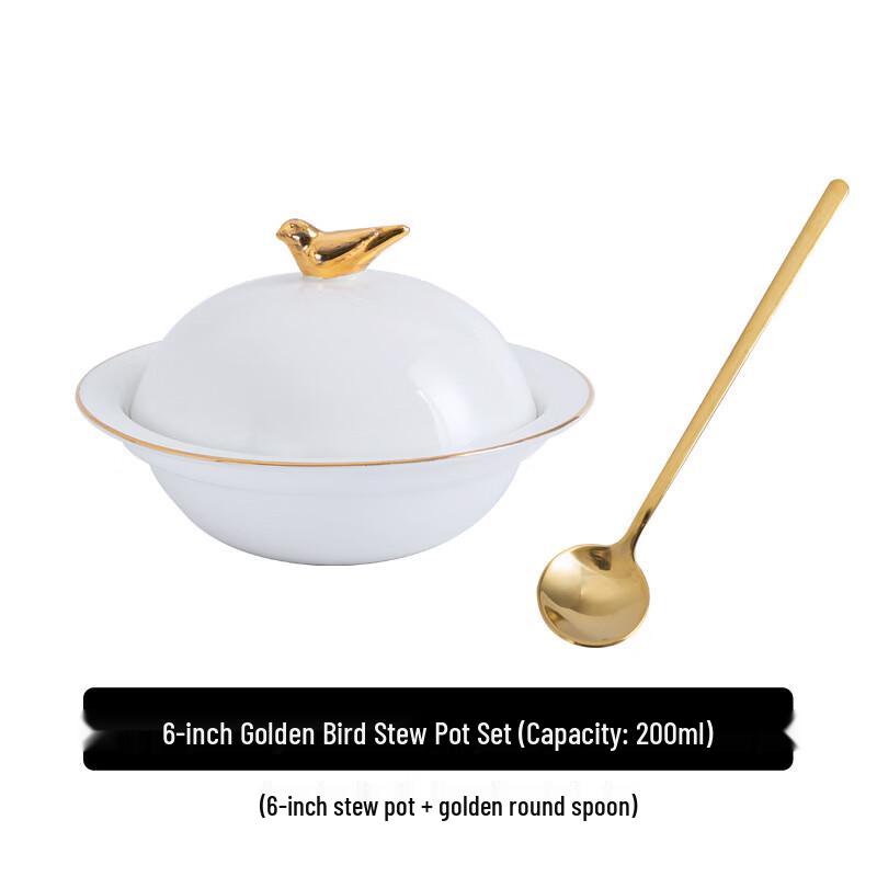 Ceramic Gold Rim Lidded Stew Pot