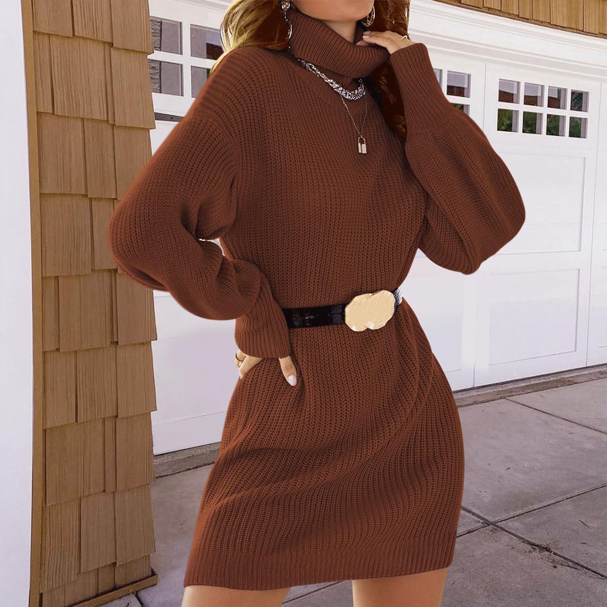 

Осенние женские трикотажные платья с высоким воротом и длинными рукавами XL