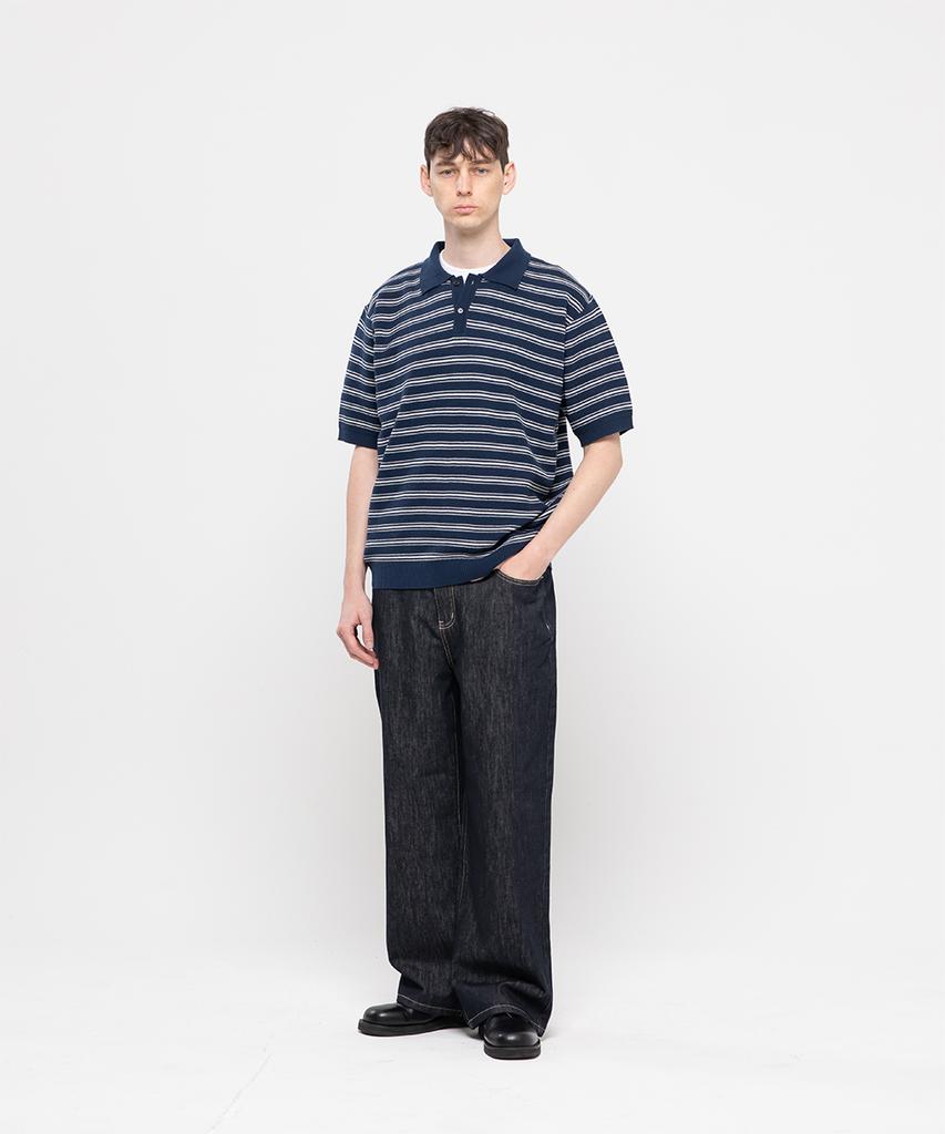 CHAMBROS Oversized Collared Short Sleeve Knit [Navy]