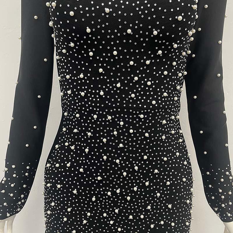 Cross-Border Bandage Dress: Sexy Deep V Beaded Rhinestone Evening Gown for Women