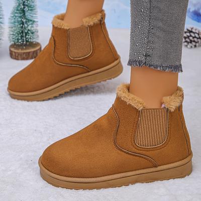 2025 Winter Women Short Plush Warm Snow Boots Casual New Suede Fur Chelsea Ankle Boots Flats Platform Shoes Zapatos De Mujer