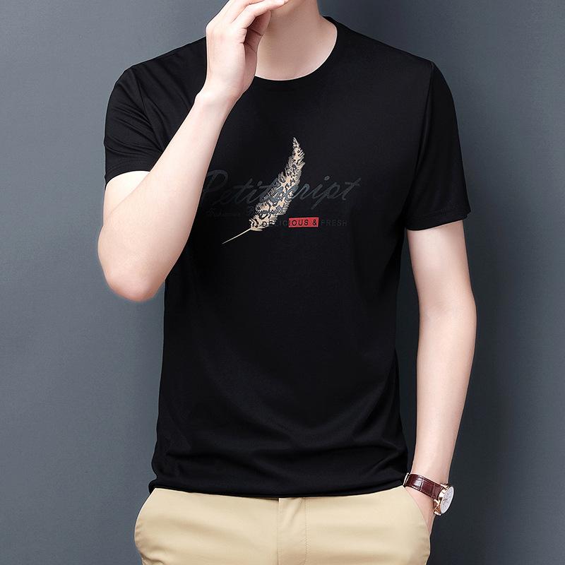 Летняя мужская футболка из хлопка Tencel с короткими рукавами и корейским принтом — фото 5