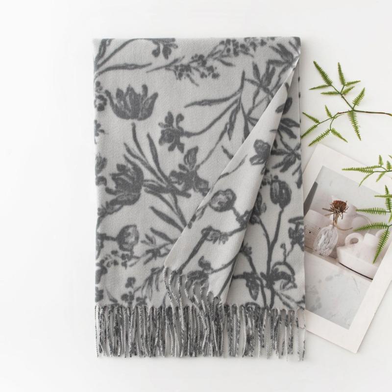 Womens Winter Printed Scarf Thick Warm Faux Cashmere Korean Style Shawl