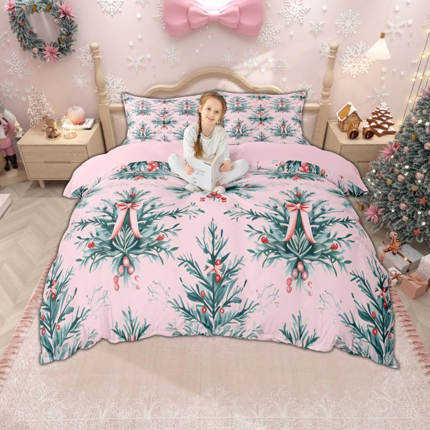Homewish Merry Christmas Duvet Cover Set For Girls Boys 2Pcs/3Pcs, Gingerbread Xmas Tree Bedding, Nutcracker Comforter Cover Set
