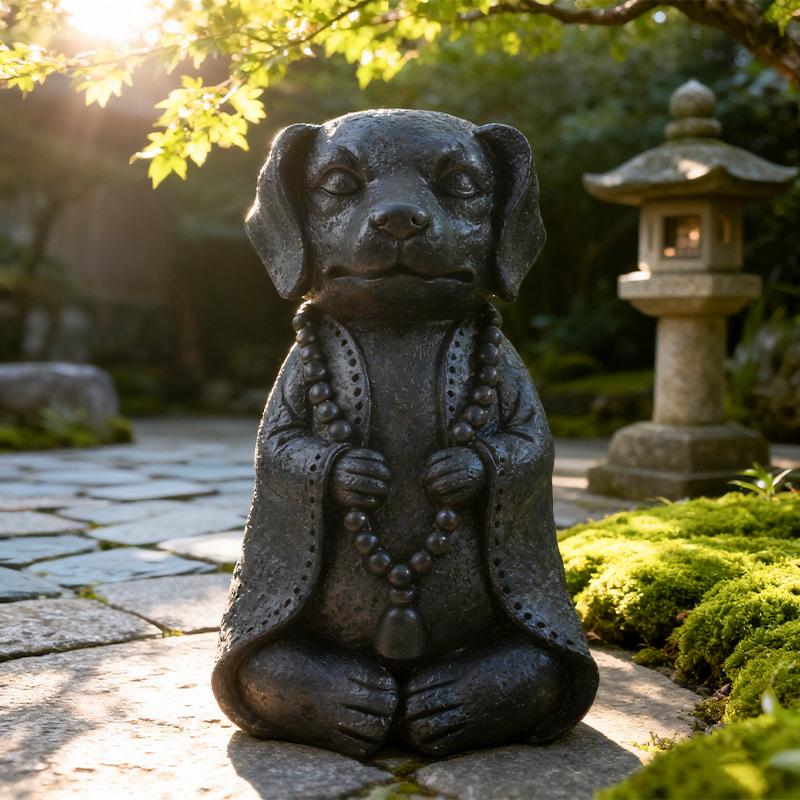 Zen-Welpe Harz-Ornament: Entzückende buddhistische Meditationsgarten-Dekoration