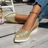 Casual Large Size Sequined Platform Women's Shoes Autumn New Women's Comfortable Soft Sole Wedge Single Shoes Women