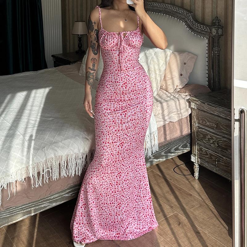 Spring New Small Floral Suspenders Large Skirt Dress Women's Clothing Fashion Casual Long Beach Dress for Party