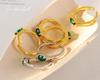Korean-Inspired Brass Ring Set with Oval Emerald Zircon: Unique Design for Couples