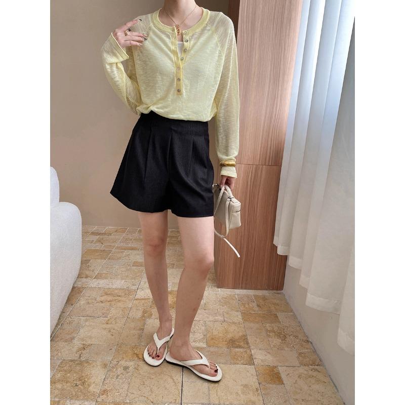 Sikan Old Money Commuting Style Draped Pleated High-Waisted Slimming A-Line Wide-Leg Suit Shorts S