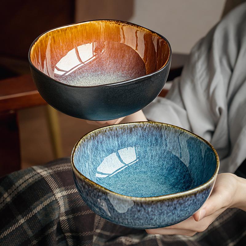 Yunmeng Kiln Becomes 6.5-Inch Special-Shaped Noodle Bowl Ceramic Fruit Bowl High-End Restaurant Specialty Tableware Export