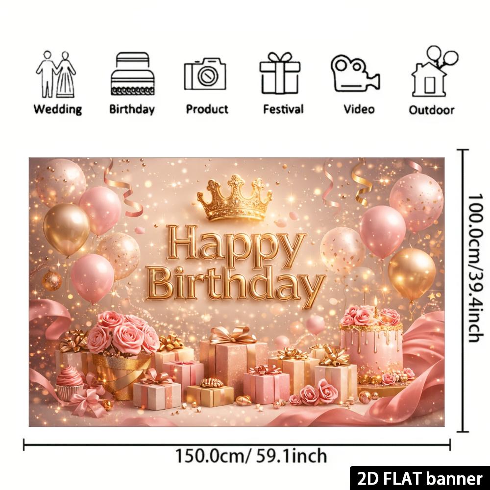Sfondo per banner di celebrazione del compleanno planare 2D - Tema lusso oro, adatto per riunioni familiari e celebrazioni in ufficio