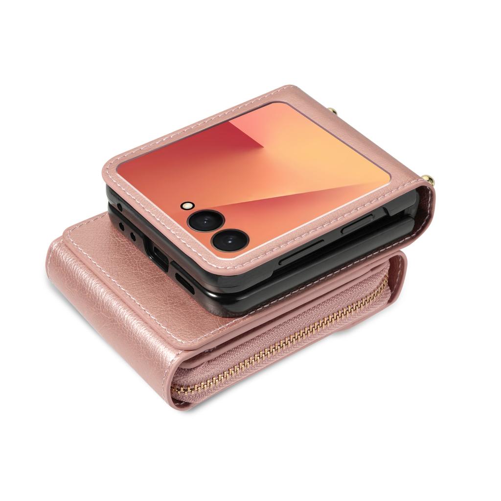 Crossbody Leather Cover Wallet Phone Case For Samsung Galaxy Z Flip 7 FE 6 5 4 3 Flip7 Flip6 Cards Slot Purse Triple Fold Bag