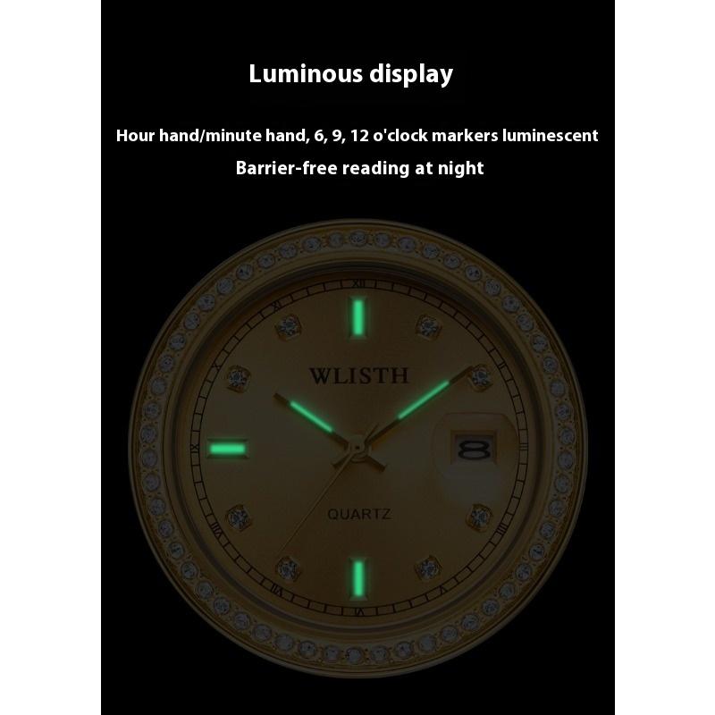 Top Marke Paar Wasserdicht Leuchtend Kalender Quarz Diamantuhr