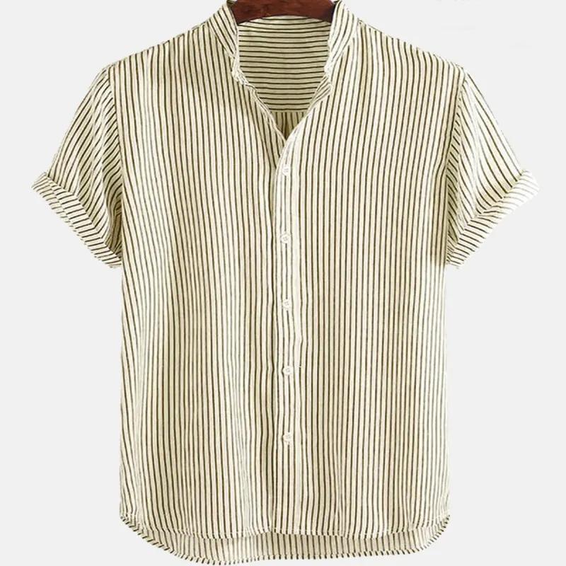 Chemises Hawaïennes Décontractées pour Hommes à Imprimé Rayures Simples, T-shirt à Manches Courtes Y2k Hip Hop Urbain Hommes Femmes