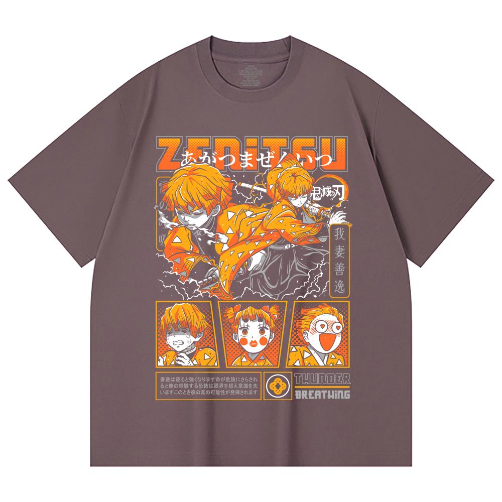 230 Gsm 100% Cotton Demon Slayer V68 Zenitsu Print Unisex Heavy Cotton T Shirt