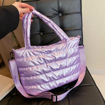 Pamuklu giyim çantası kış yeni nakış ipliği uzay pamuğu omuz el çantası moda gündelik parlak postacı çantası 2025 gündelik