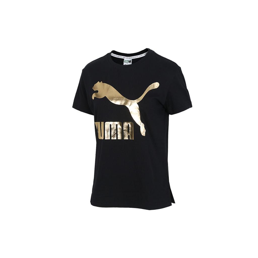 PUMA Set in Sleeve T Shirt Women's Black Gold 579406-83