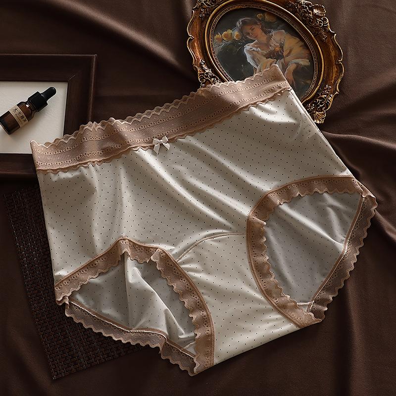 Large Size Women's Polka Dot Mid-waist Panties Are Soft and Breathable, Comfortable and Skin-friendly with Lace, Cute and Sexy Panties