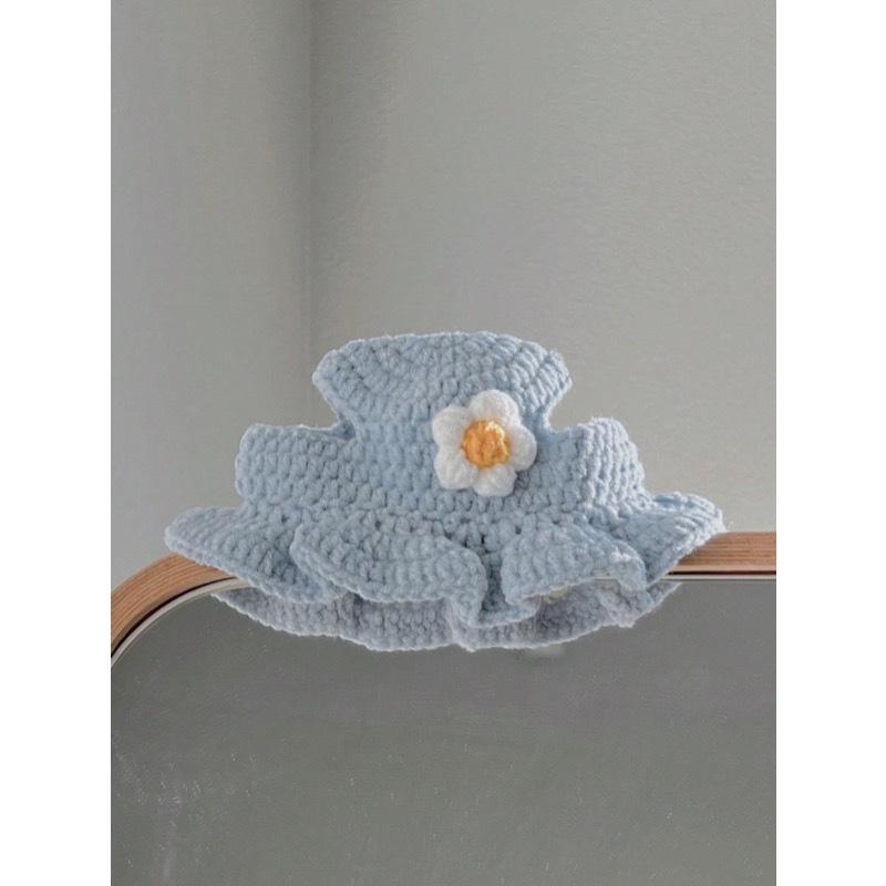 1pc Handmade Crochet Pet Hat With Small Flower Pattern, Suitable For Small And Medium Dogs Or Cats