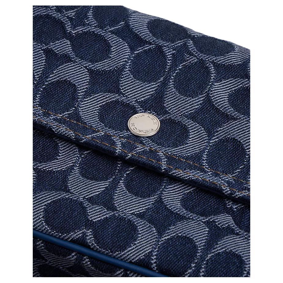 Coach Brook Flap 24 Printed Micro Logo Chain Shoulder Bag Women Shoulder Bag Blue CAT60-LHRHY