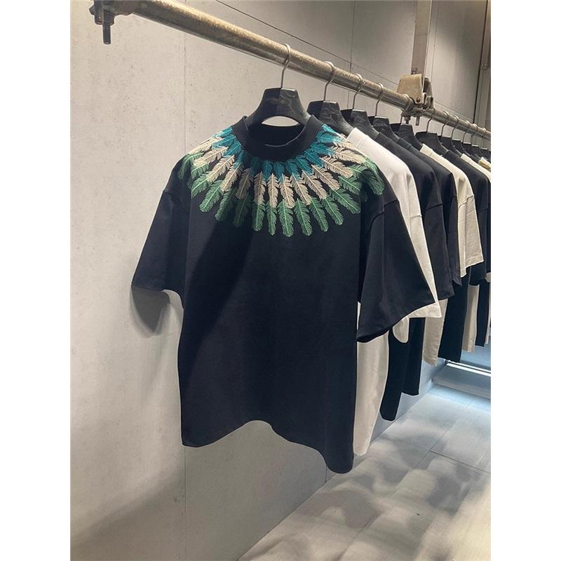 Summer New Trendy Brand Peacock Feather Short-sleeved T-shirt For Men, Light Luxury Trendy Round Neck, Versatile Half-sleeve