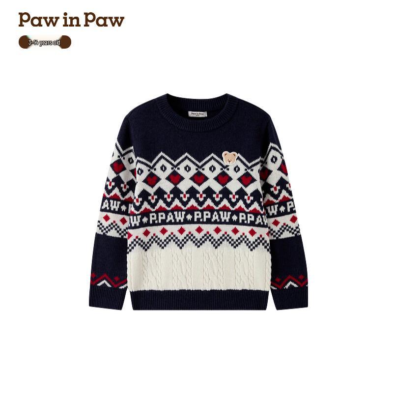 PawinPaw Boys' Cartoon Bear Round Neck Winter Sweater