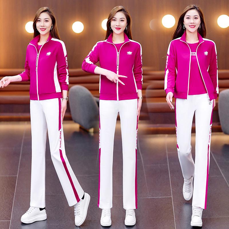 Bawełniany dres damski Woodpecker na wiosnę/jesień 2025: Modny Zestaw Trzech Elementów do Tańca Kwadratowego i Codziennego