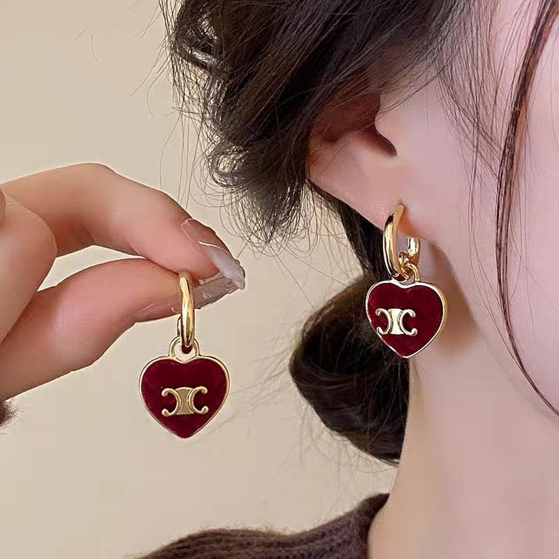 Fashion Temperament Sweet Flower Stud Earrings Women's Red Bow Flower Earrings Versatile Exquisite Daily Atmosphere Earrings