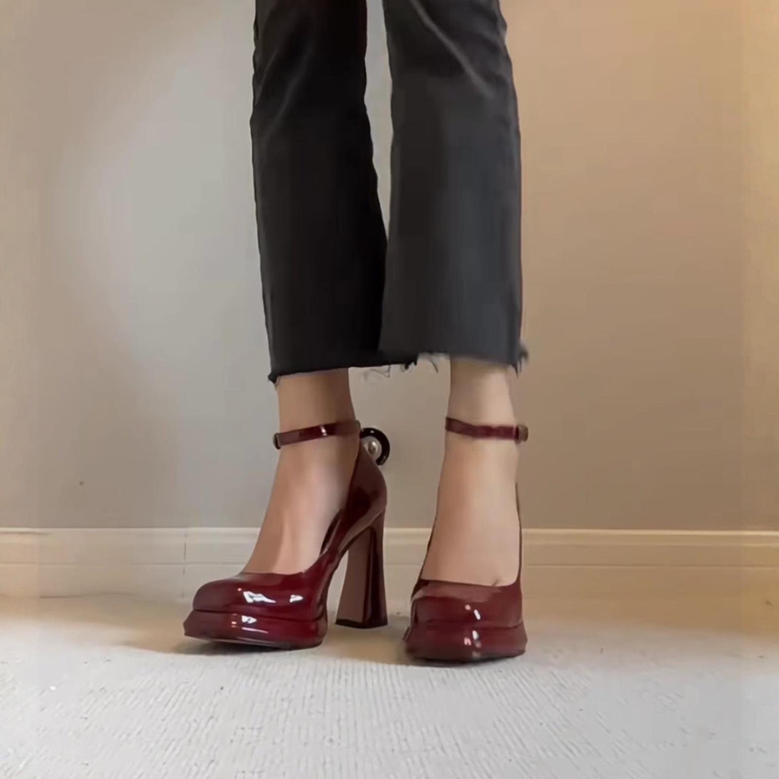 Women s Summer Block Heel Sweet College Pumps 40 винный 1980₽