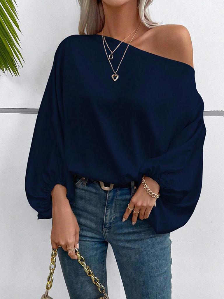 Women's 2025 Winter Off-the-Shoulder Satin Asymmetrical Top