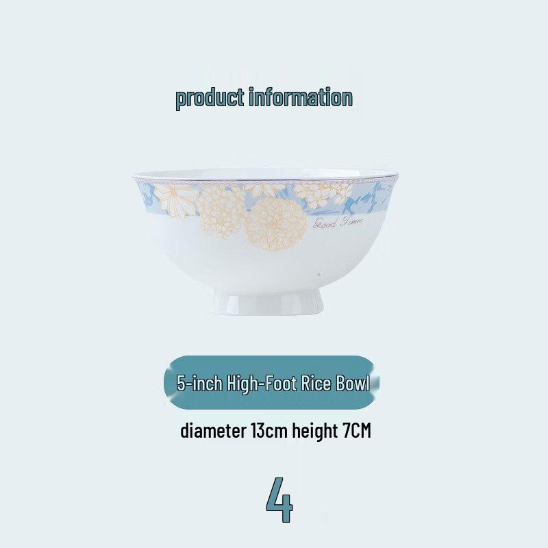 Set of 4 Ceramic High-Footed Rice Bowls