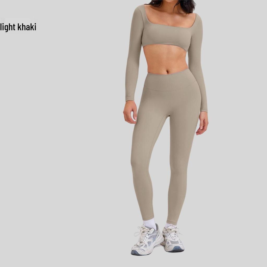 Damen Cross-Border Yoga-Set: High-Waist Leggings & Sexy Langarm-Top für Fitness im Freien