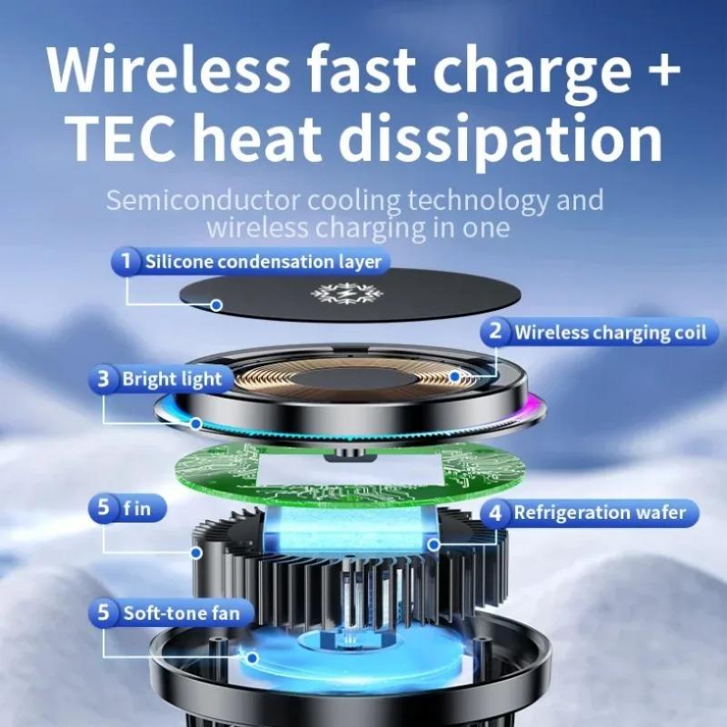 Opansten 15W ice Cooling Magnetic Wireless Car Charger for iPhone 16-12 Pro Max MacSafe Car Phone Holder Fast Charging Station