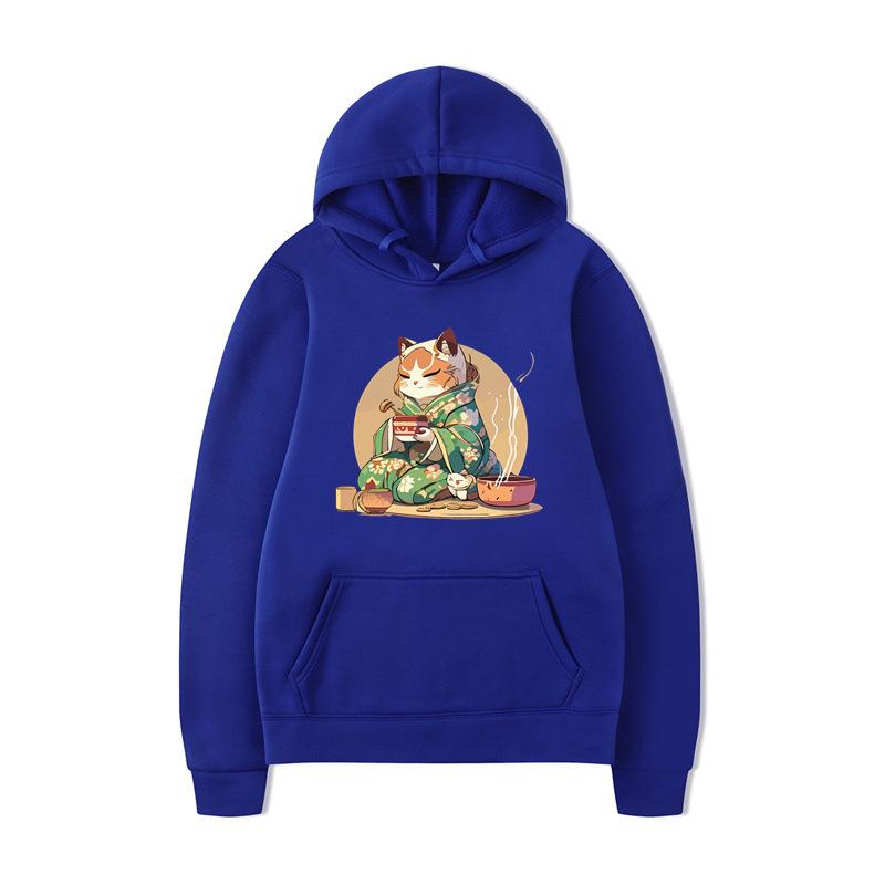 Autumn Cat Sushi Print Printed Men's Hoodie Brand Hoody Y2K Clothes Vintage Fashion Casual Unisex Long Sleeve Pullovers