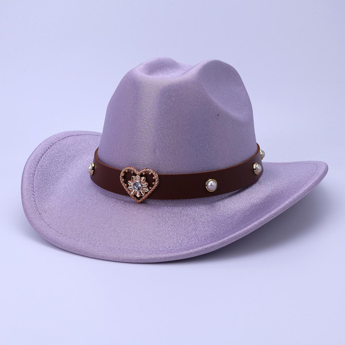 

European And American Bright Western Cowboy Hat Metal Belt Decorative Outdoor Hat Women S Retro British Jazz Top Hat M（56-58cm） світло-фіолетового кольору