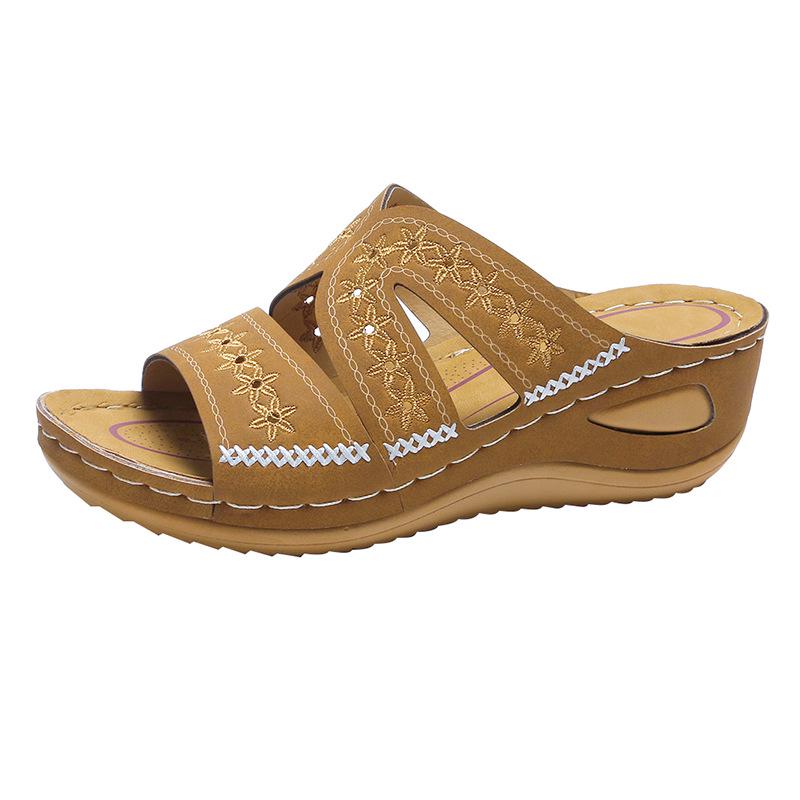 2024 Women's Summer Wedge Heel Sandals - Fish Mouth, Thick Sole, Plus Size, Embroidered Slippers