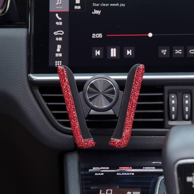 2022 Model Phone Car Mount, New Air Vent Navigation-Specific Car Holder, Creative Diamond-Encrusted X-Shaped Stand Red Diamond Mobile Phone Holder