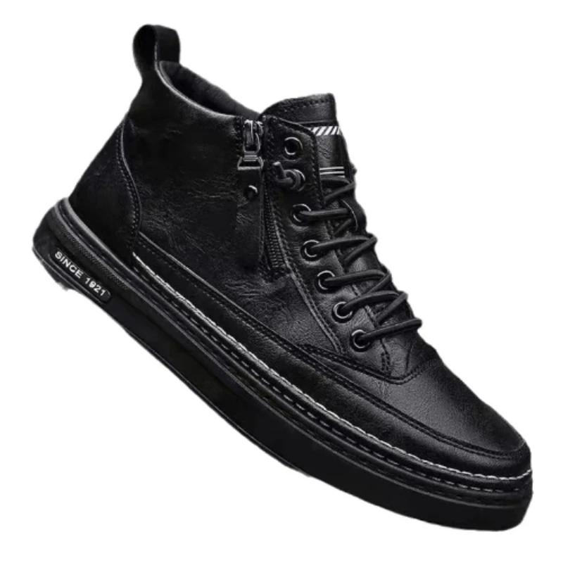 Fashion Handmade Leather Casual Shoes for Men Design Sneakers Man Comfortable High Top Boots Men's Loafers Platform Driving