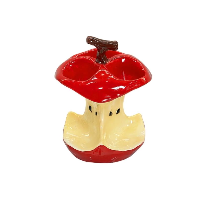 Ceramic Fruit Core Themed Toothbrush Organizers 3 Compartment Toothpaste Holders Stand For Countertop Bathroom Storage
