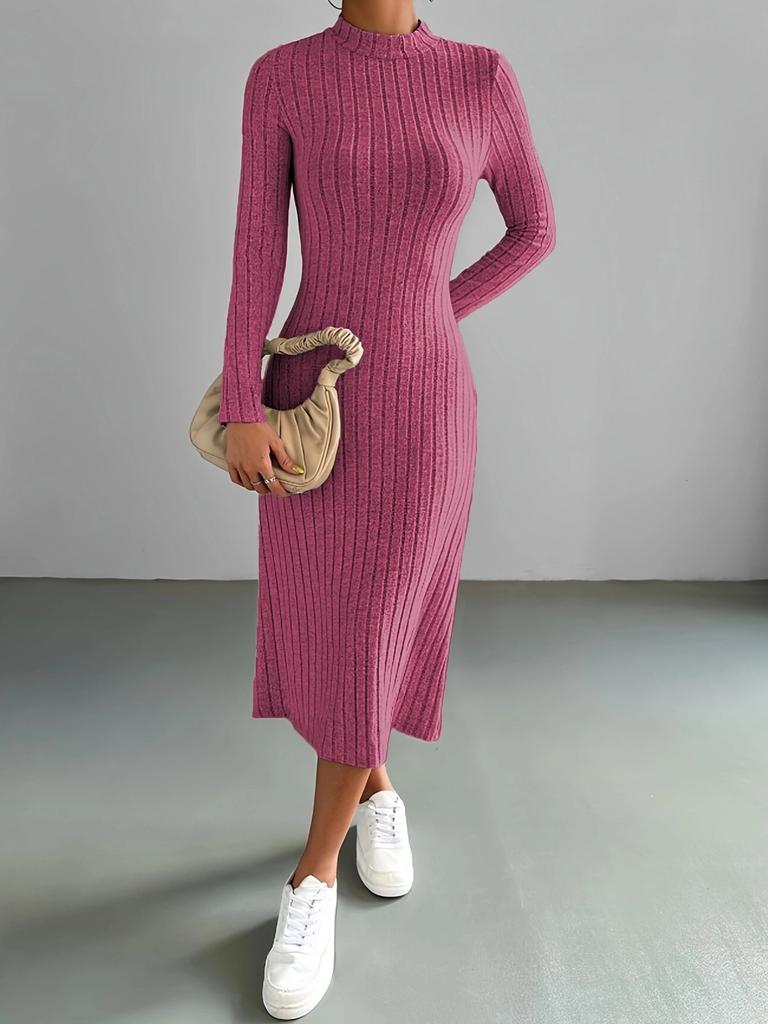 Høst Vinter Dame Ribbestrikket Kjole Elegant Chic Mote Langermet O-hals Slim Korsett Bodycon Kjole Streetwear