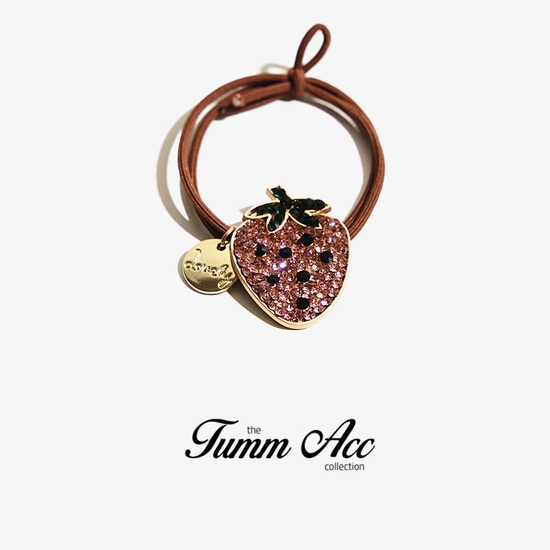 Women's Rhinestone Strawberry Elastic Hair Tie - Korean Style Bun Accessory