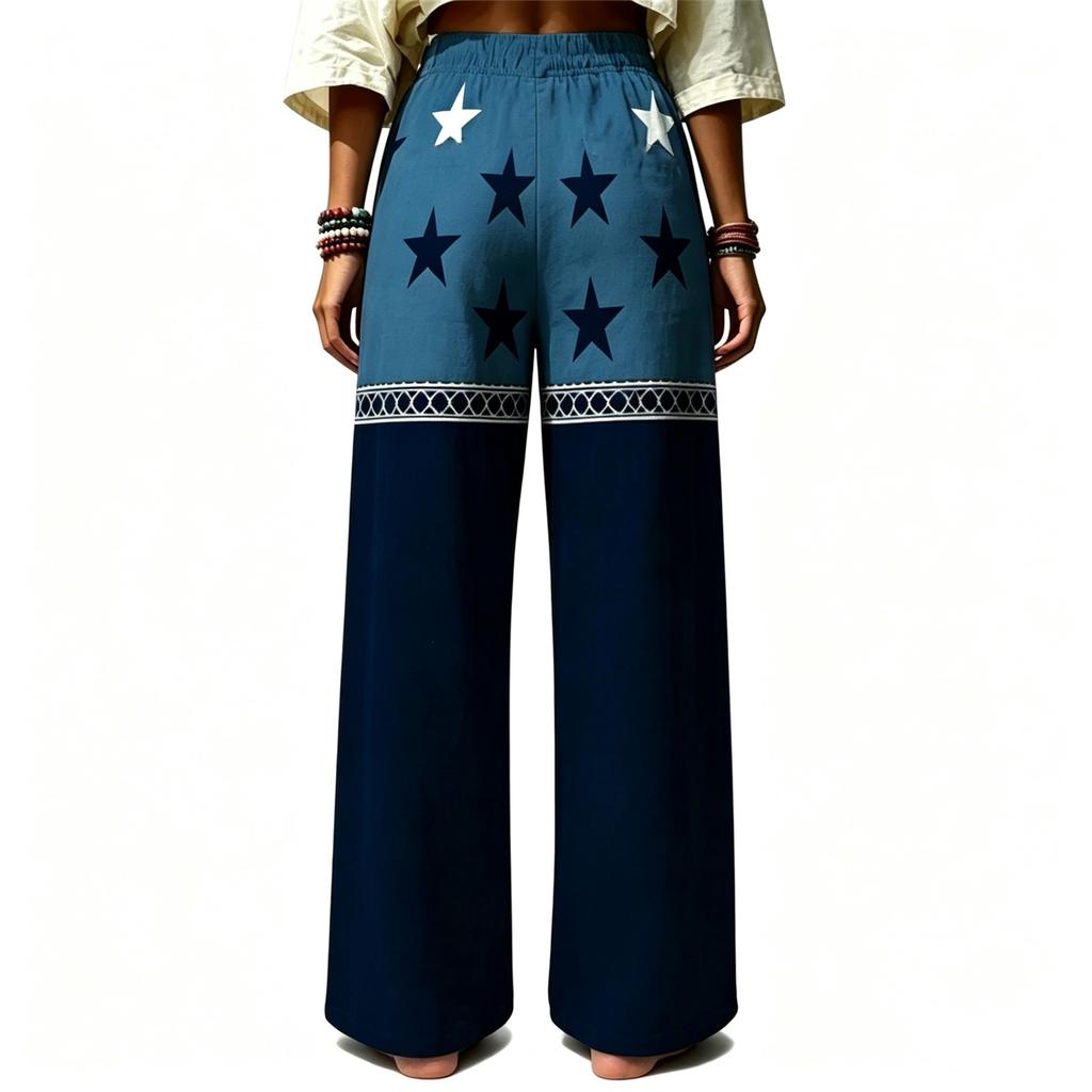 Damen Digitale Print High Waist Weite Hosen mit Punkten und Streifen, Lockerer Casual Fit