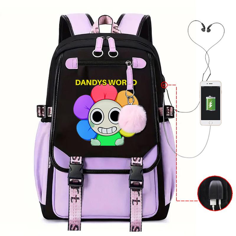 New 2025 Cartoon Game Printing Primary School Bag Large Capacity Contrasting Color Neutral USB Backpack