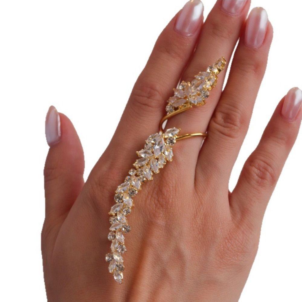 Shiny Elegant Open Zirconia Ring Copper Simplicity Female Leaf Ring  Valentine Day Gifts
