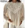 Blusas y camisas de manga larga con cuello redondo y estampado de Color sólido informal a la moda para mujer