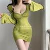 Wholesale Pure and Alluring Style Low-neck New Flared Sleeve Dress, Slim Fit, Sexy Waist-cinching Tight Short Skirt