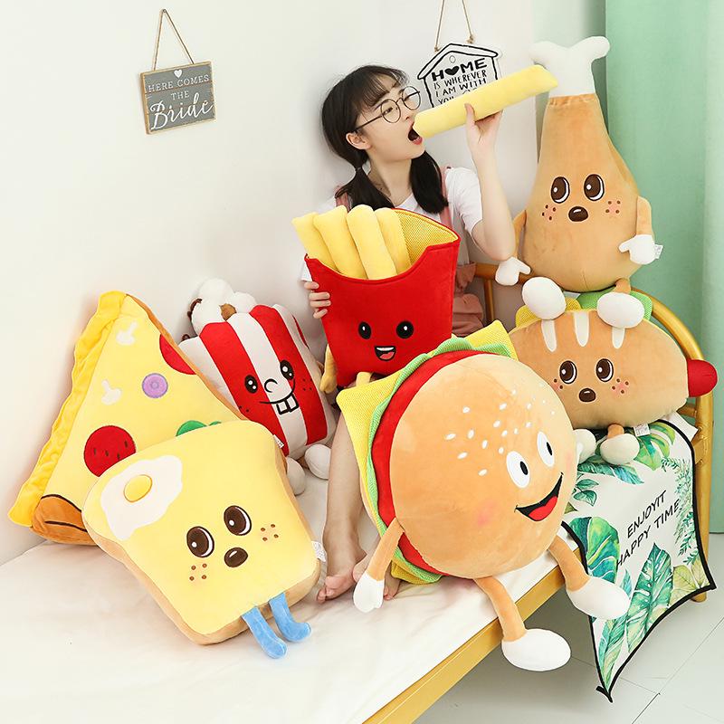 Creative Food Plush Toy: Burger, Fries, Popcorn, Chicken Leg, Pizza - Cute Sleeping Hug Pillow Doll